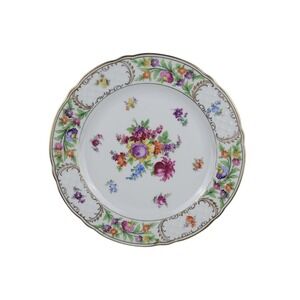 Schumann Germany Empress Dresden Flowers Porcelain Dinner Plate Gold Trim 10"